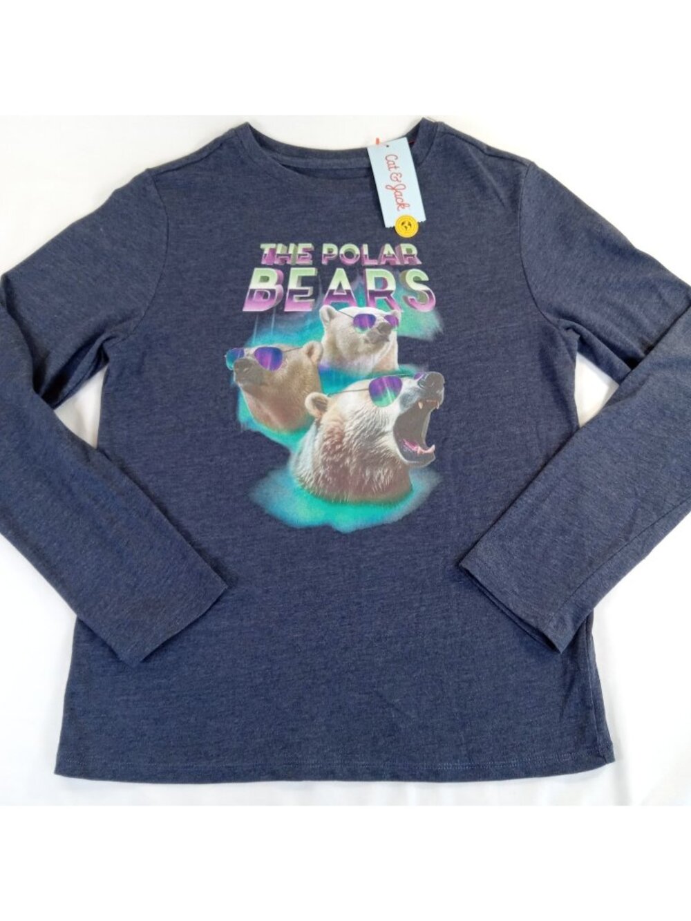 Cat & Jack Kids Unisex Polar Bears Graphic Long Sleeve T-Shirt Blue L 10/12